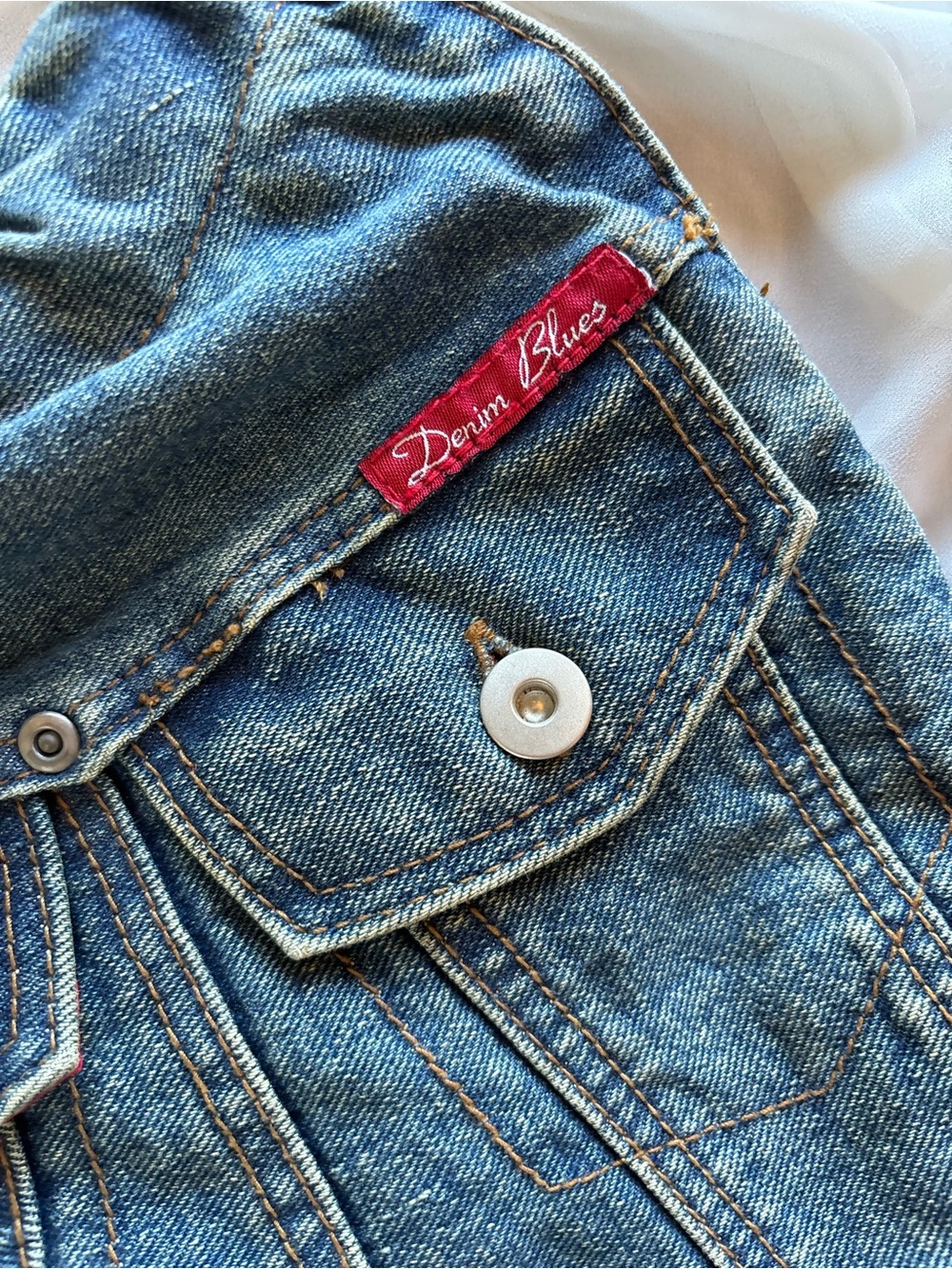 Vintage Y2K Denim Blues Upcycled Repurposed Skirt Small Hand Purse Bamboo Handle - Picture 3 of 6